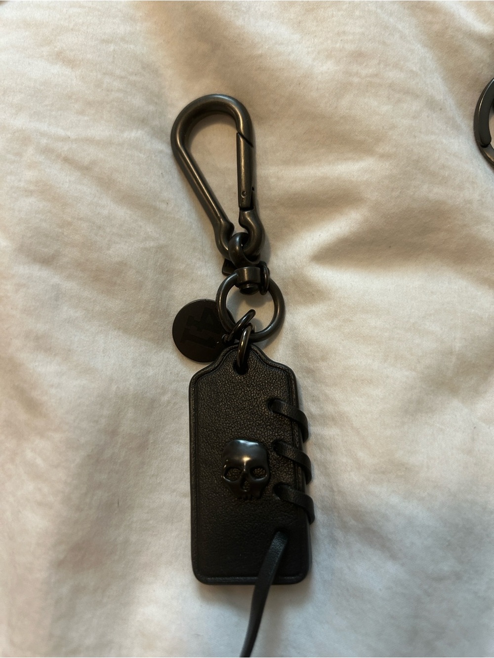 Coach Black Leather Skull  Keychain with Number Disc